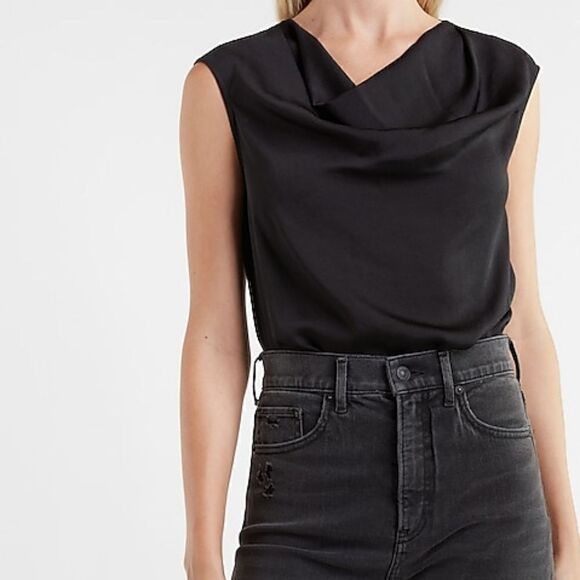 Express Sleeveless‎ Cowl Neck Blouse Olive Elegant Party Top - Picture 1 of 7
